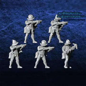 Unpainted 28mm 3D-printed Spanish crossbowmen squad, 5 miniatures — tabletop miniatures for historical wargaming, D&D & Pathfinder