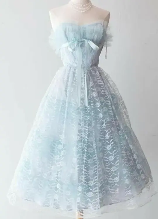 Pretty Pale Blue Prom Dress ,Tulle Corset Midi Summer Dress for Women RS1219