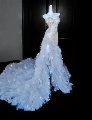 Silver Sequin Spaghetti-Strap Fitted-Waist Slim-Fit Sexy Blue-Skirt Long Prom Dress R6493