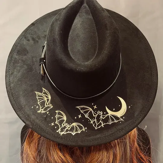 Foiled Batty Moon Vegan Suede XL Wide Brim Hat