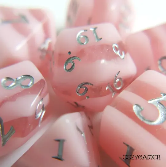 Rose Candies Dice Set – 7-Piece Pastel Pink Stripe | Fennek & Finch