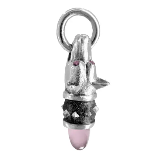 Fynche - Watchful Hound Pendant with Rose Quartz and Sapphires