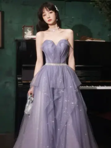 Dreamy Glitter Tulle Corset Prom Gown , Purple Women's Maxi Evening Dress RS2316