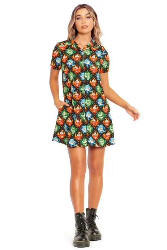 Paldea First Partner Pokémon Short Sleeve Button Up Dress