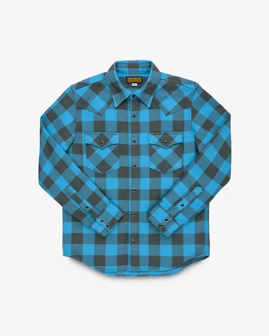 Ultra Heavy Flannel Buffalo Check Western Shirt - Turquoise/Grey