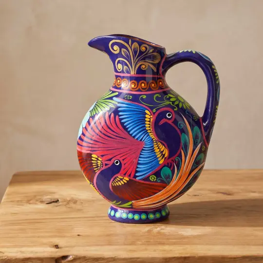 Large Hand-Painted Xalitla Clay Pitcher