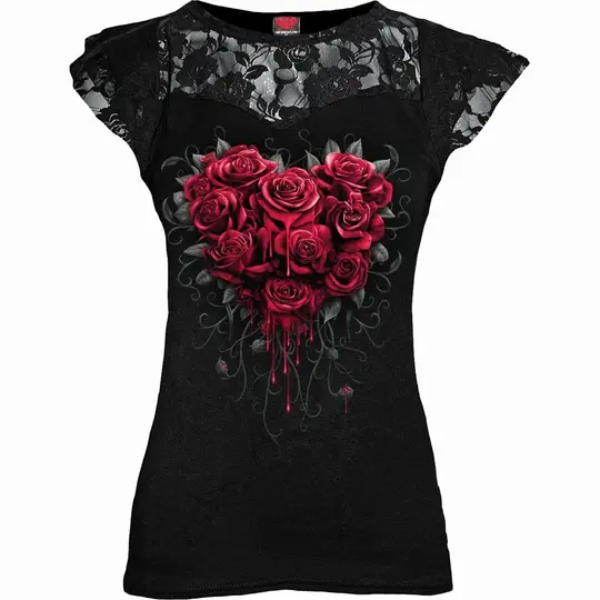 Bleeding Heart - Lace Layered Cap Sleeve Top Black