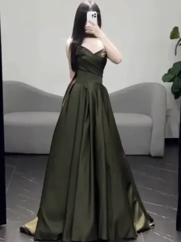 Minimalist Bud Green Prom Dress ,A-Line Sweetheart Corset Maxi Evening Dress RS1016
