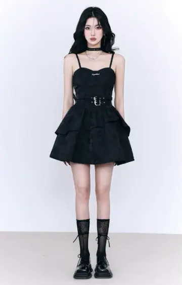 Sweet Cool Style Mini Dress With Belt Detail And Ruffled Hem R9439
