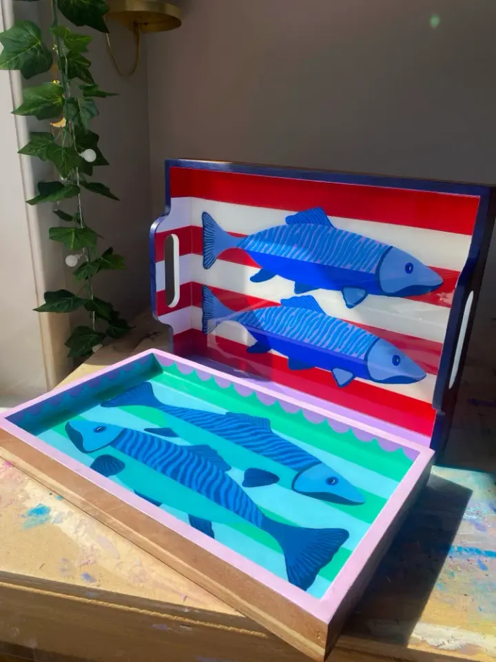 Hand Painted Resin Tray with Handles