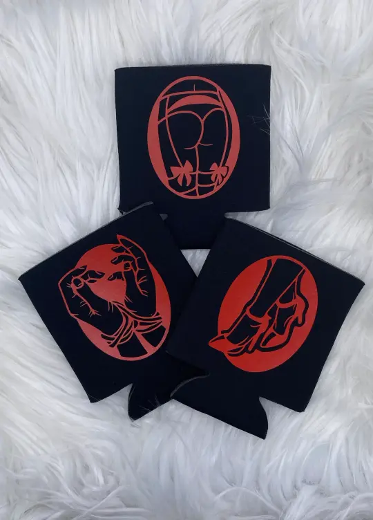 SET OF 3 Pinup Bondage can coolers (koozies)