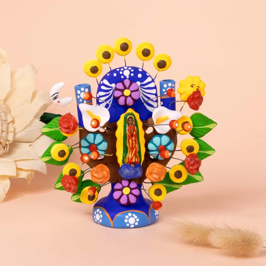 Virgen de Guadalupe Small Tree of Life Clay Sculpture