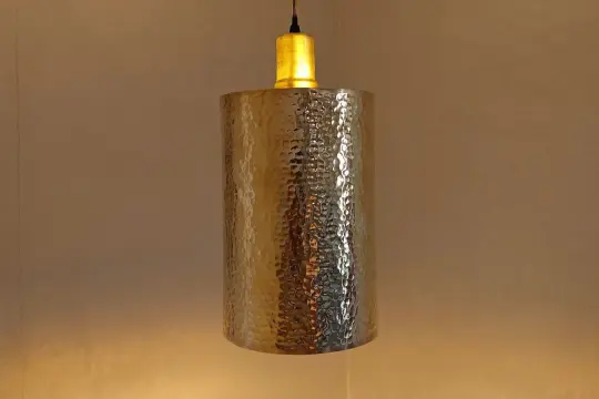 Unlacquered Brass Cylindric Pendant Light