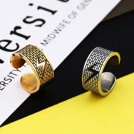 Mens Lightning Bolt Heavy Duty Rings (Stainless Steel Gold/Silver)