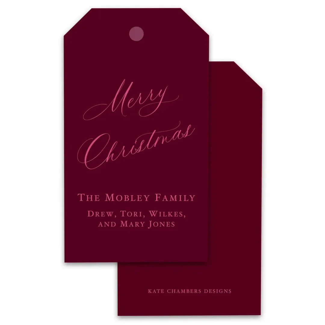 Claret and Pink Christmas Holiday Gift Tag