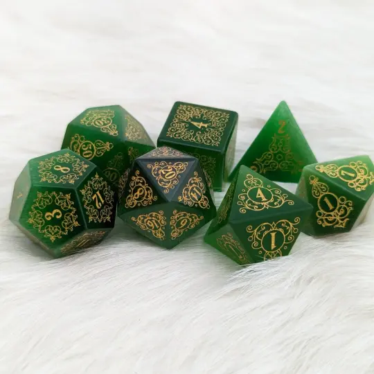 Garden Gate Green Cats Eye Gemstone Dice Set.