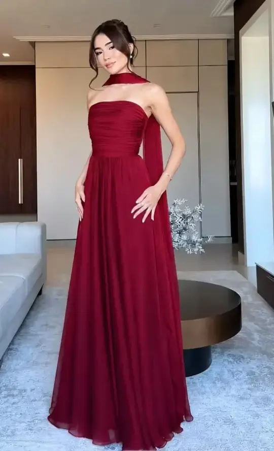 Flowy Chiffon Corset Prom Gown , Gentle Burgundy Maxi Evening Dress RS1871