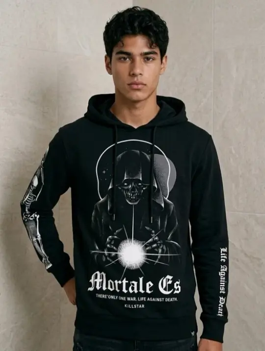 Killstar Mortale Hoodie Occult Grim Reaper Skeleton Sleeve Print Gothic XS NWT