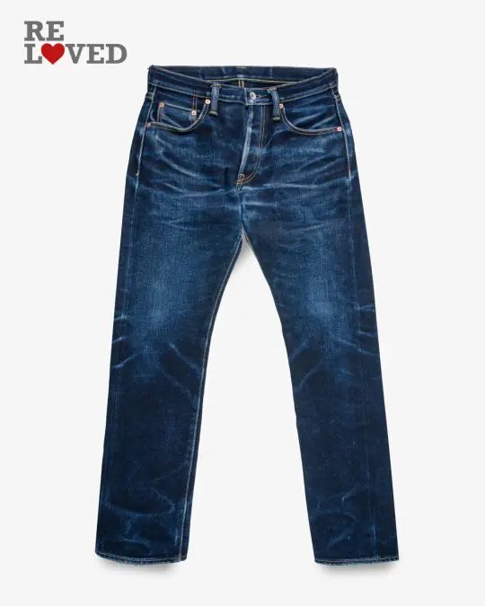 25oz Selvedge Denim Slim Tapered Cut Jeans - Indigo/Black (IH-777-XHSib) Tag 33, Hemmed to 30.5"