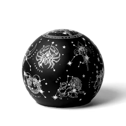 Alchemy Astrology Spinning LED Globe Lamp in Etched Glass