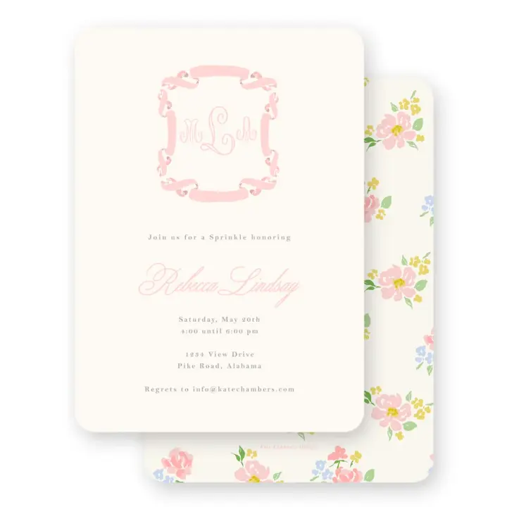 Watercolor Pink Ribbon with Florals Baby Shower Invitation
