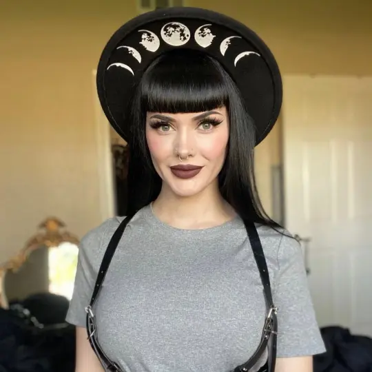 Moon Phase Vegan Felt Wide Brim Hat