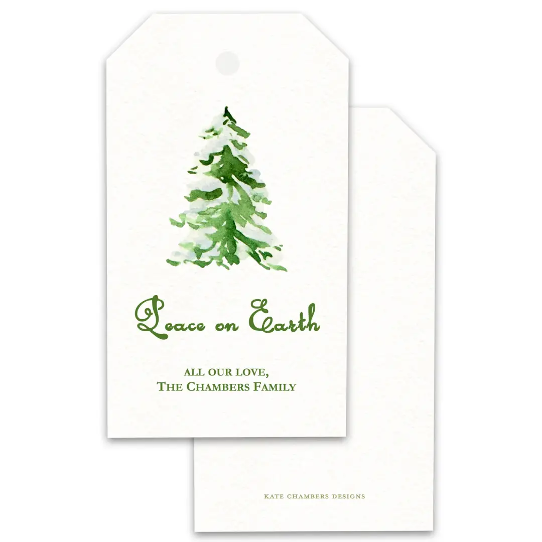 Watercolor Green Trust Peace on Earth Holiday Gift Tag