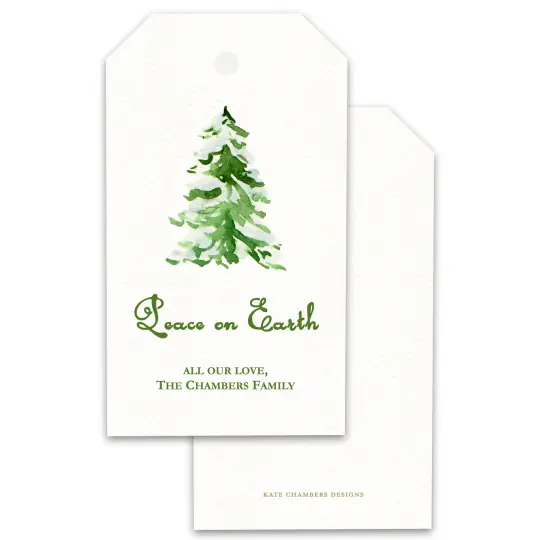 Watercolor Green Trust Peace on Earth Holiday Gift Tag