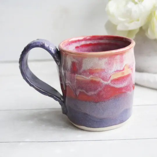 Pink and Purple Pottery Mug, 12 Ounce, Handcrafted Stoneware Cup, Made i...