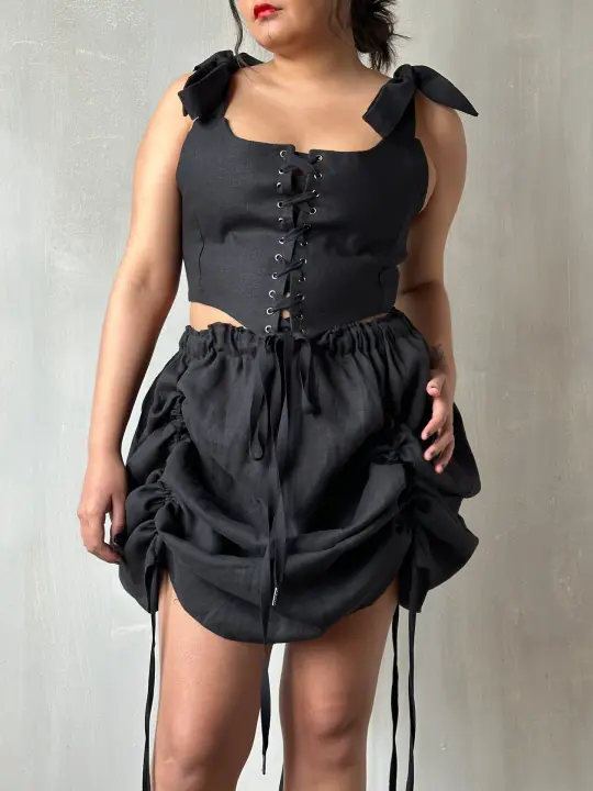 Corset Vest in Black Baltic Linen