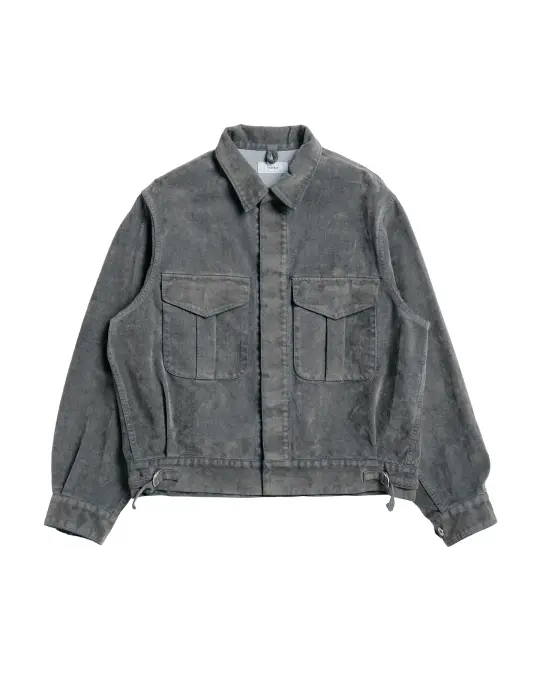 marka Canadian Military Jacket Velvet-Flocked Organic Cotton Denim Gray