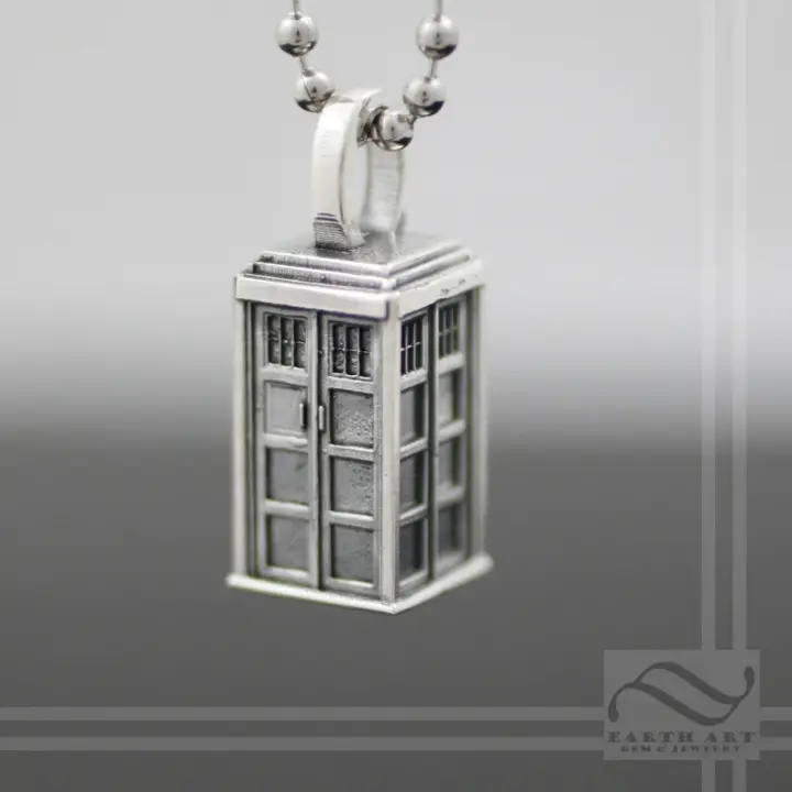 Through Space and Time -Police Box Pendant - Sterling Silver