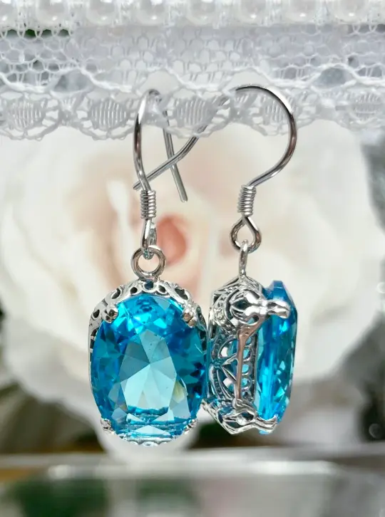 Swiss Blue Earrings, Edwardian Jewelry #E70