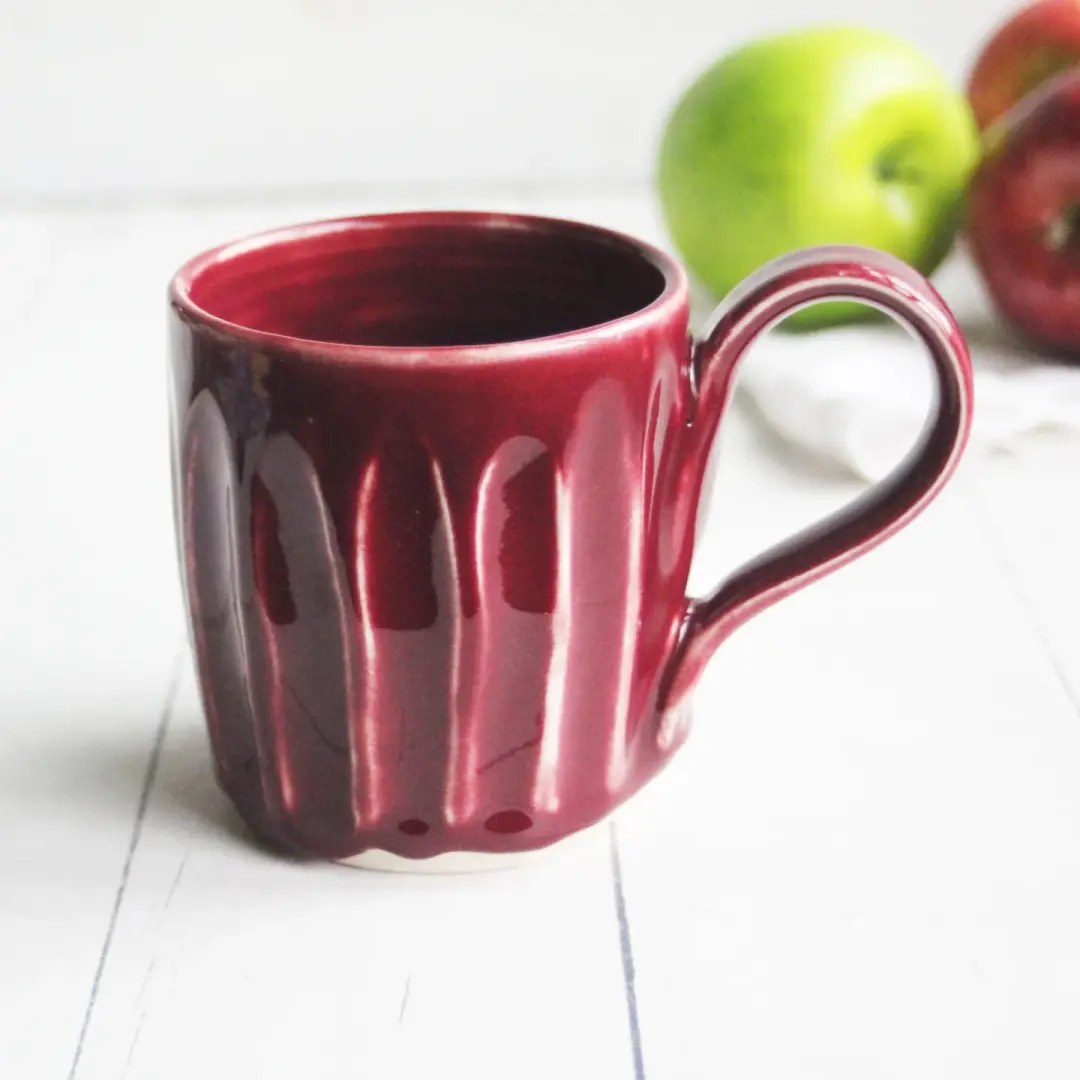 Ox Blood Red Pottery Mug, Handcrafted 11 Ounce Coffee Cup, Made in USA