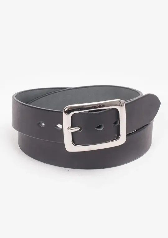 Heavy Duty "Tochigi" Leather Belt with Nickel Plated Garrison Buckle - Black