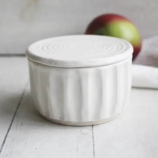 Rustic Modern Matte White Covered Jar, Handmade Pottery Crock, Storage Jar, Made in USA