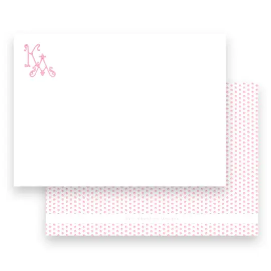 Watercolor Pink Dotted Monogram Lined Women's Stationery