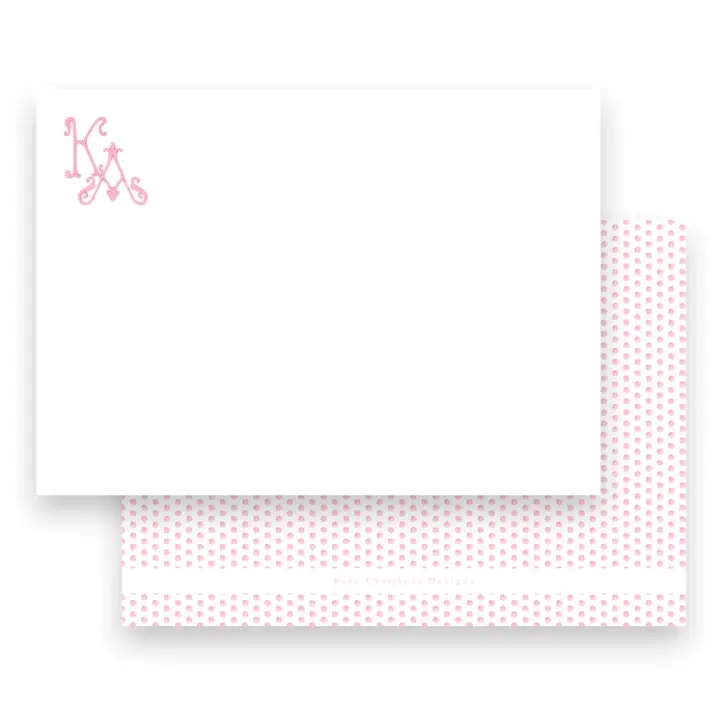 Watercolor Pink Dotted Monogram Lined Women's Stationery