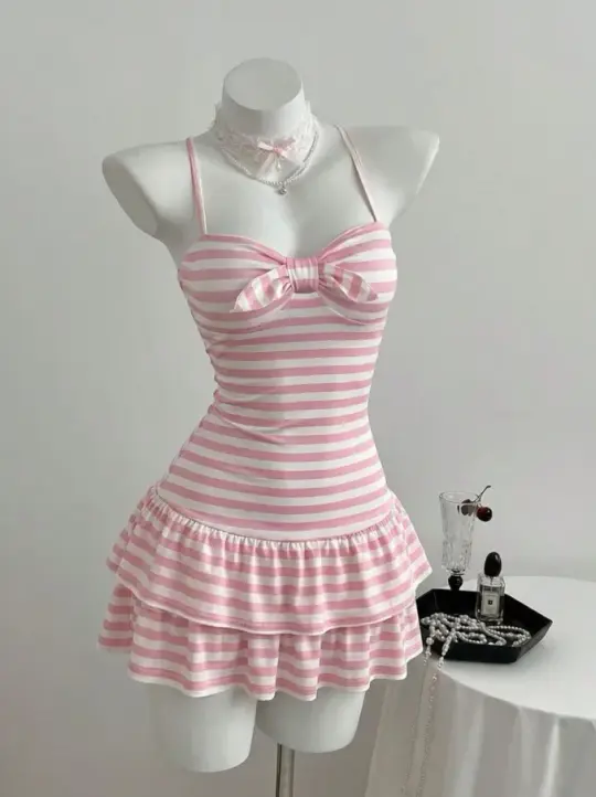 Sweet Pink Striped Homecoming Dress ,A-Line Spaghetti Straps Corset Short Prom Dress RS871