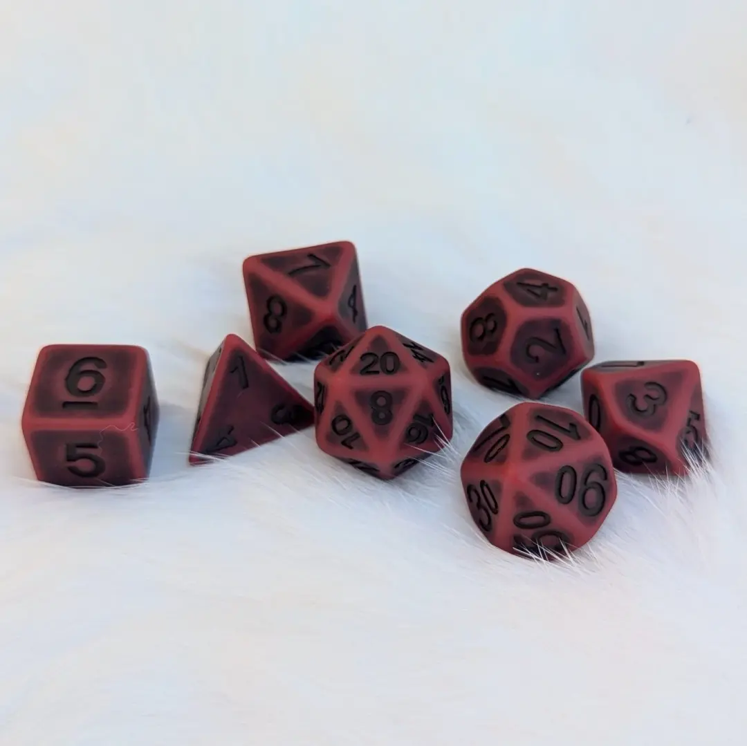 Blood Dice Set – 7-Piece Matte Red Ancient Resin DnD Dice