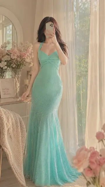 Flowy Chiffon Corset Prom Gown ,  Elegant Mint Green Maxi Summer Dress RS1843
