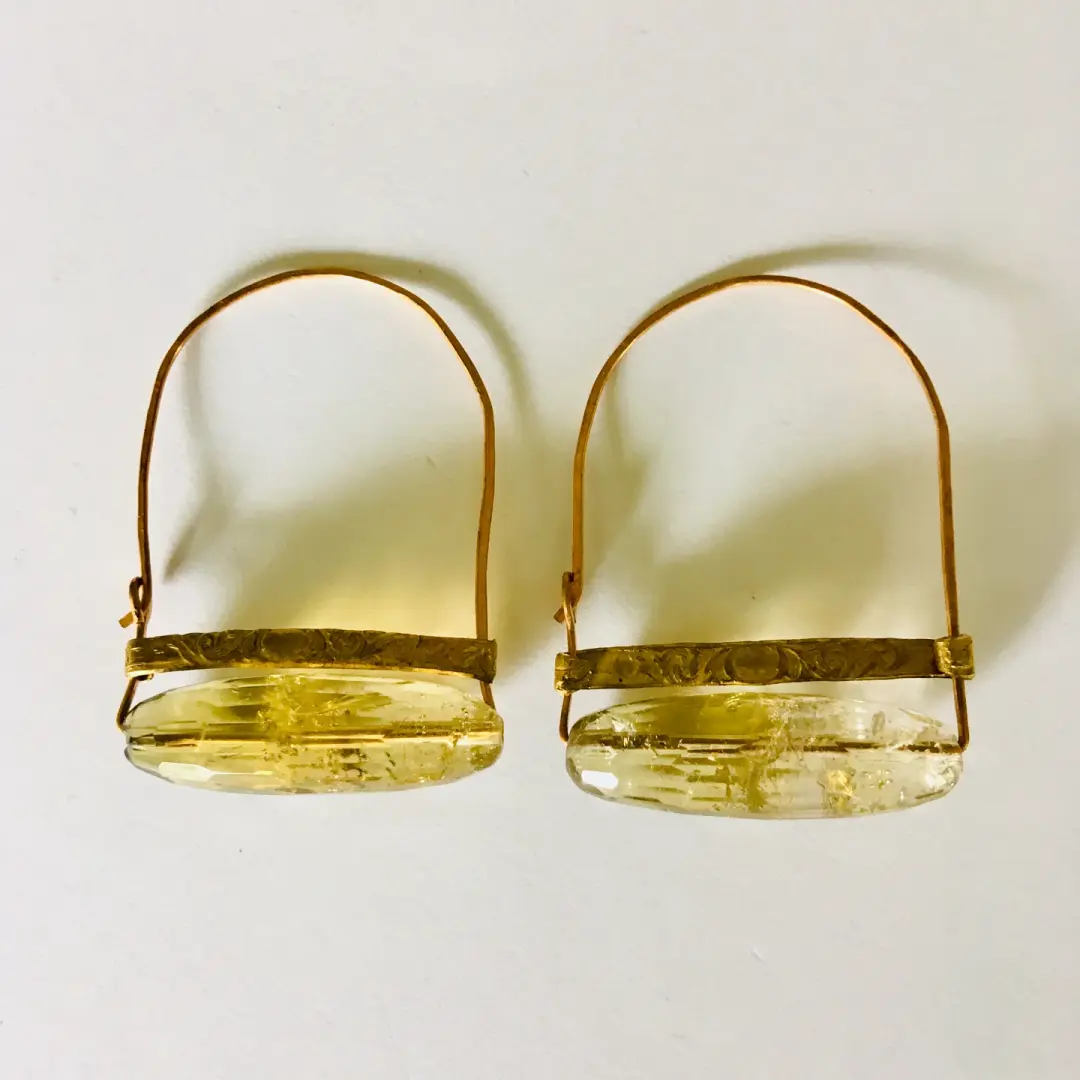 Faceted Citrine Hammered Hoops