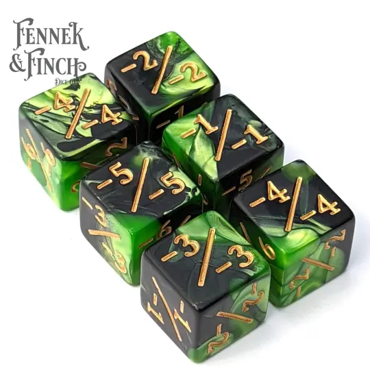 Poison D6 Negative Counter Dice Set – 6-Piece Pearly Green Black Dice