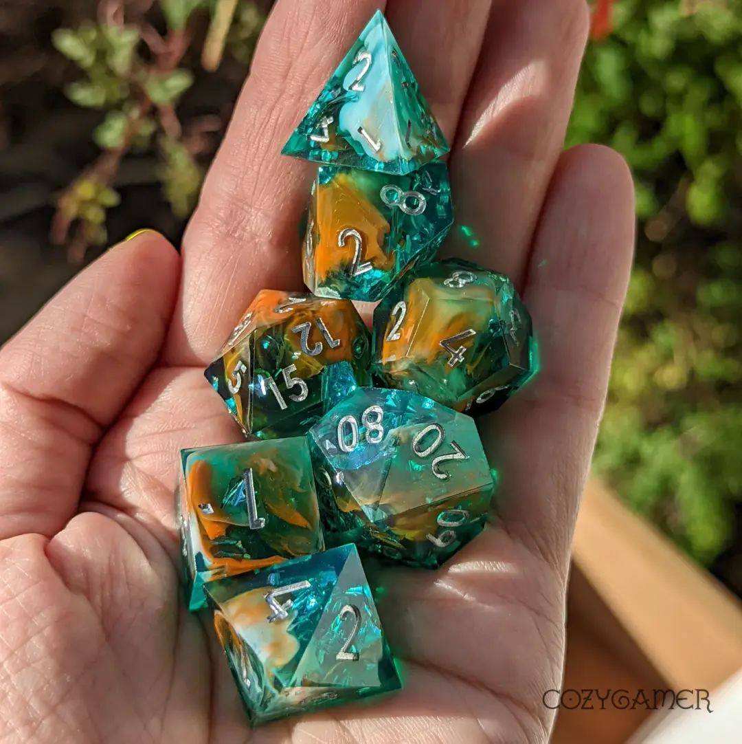 Koi Sharp Edge Resin Dice Set. 7 Piece DND dice set