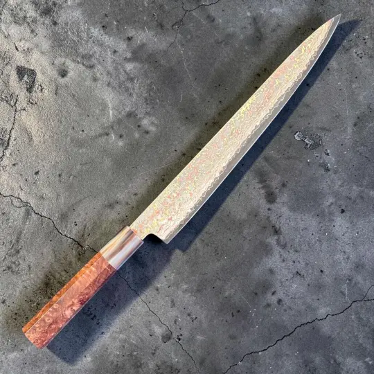 Hatsukokoro Hinotori V-Toku2 Rainbow Damascus Sujihiki 270mm