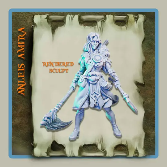 Render of 28mm barbarian miniature Anleis Amira