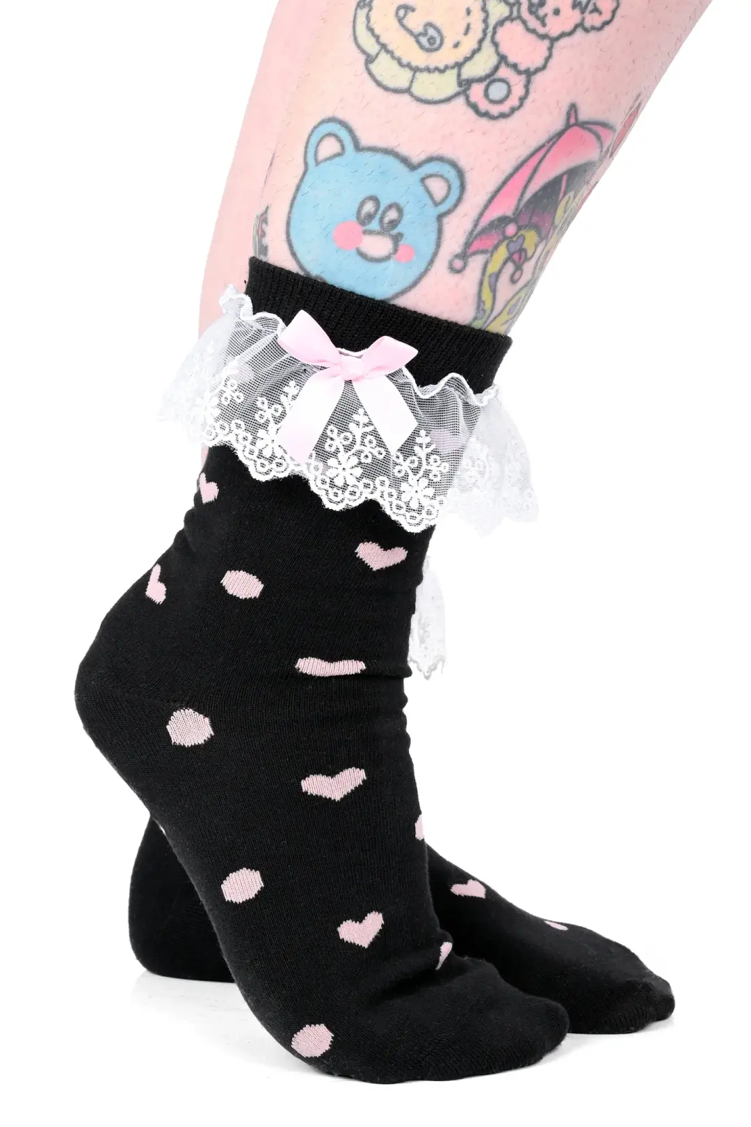 Heart Dot Ruffle Socks - Black