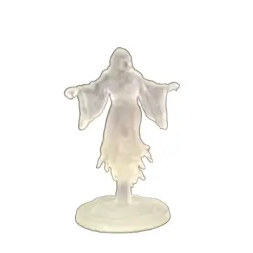 Unpainted 28mm 3D-printed hooded ghost monk with wide sleeves spread and a corded belt, front view, tabletop RPG miniature for D&D, Pathfinder & wargaming