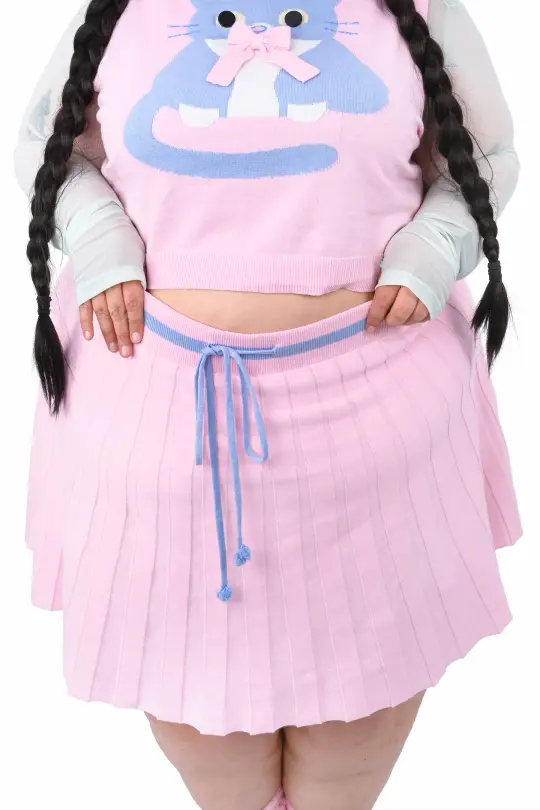 Kitty Knit Pleated Skort