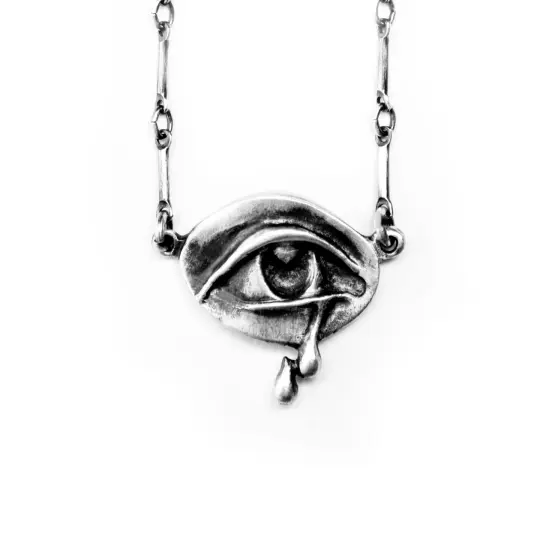 Medium Mourning Eye. Silver Tears. Necklace.